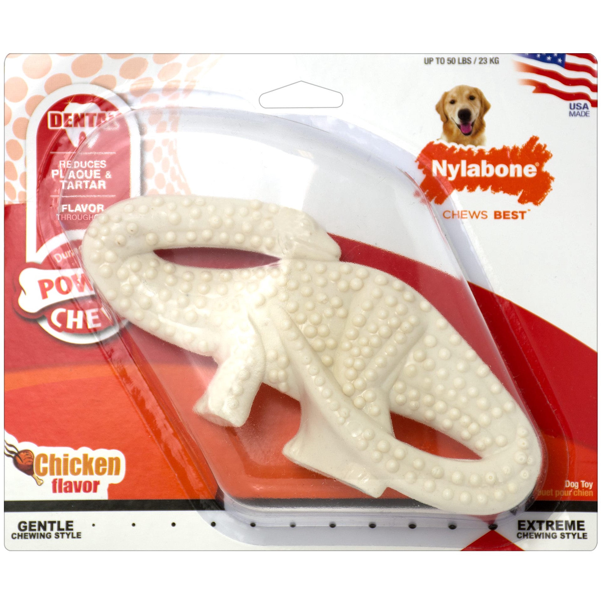 slide 1 of 10, Nylabone Power Chew Dental Dinosaur Dog Toy Chicken Large/Giant - Up to 50 lbs.(1 Count), 1 ct