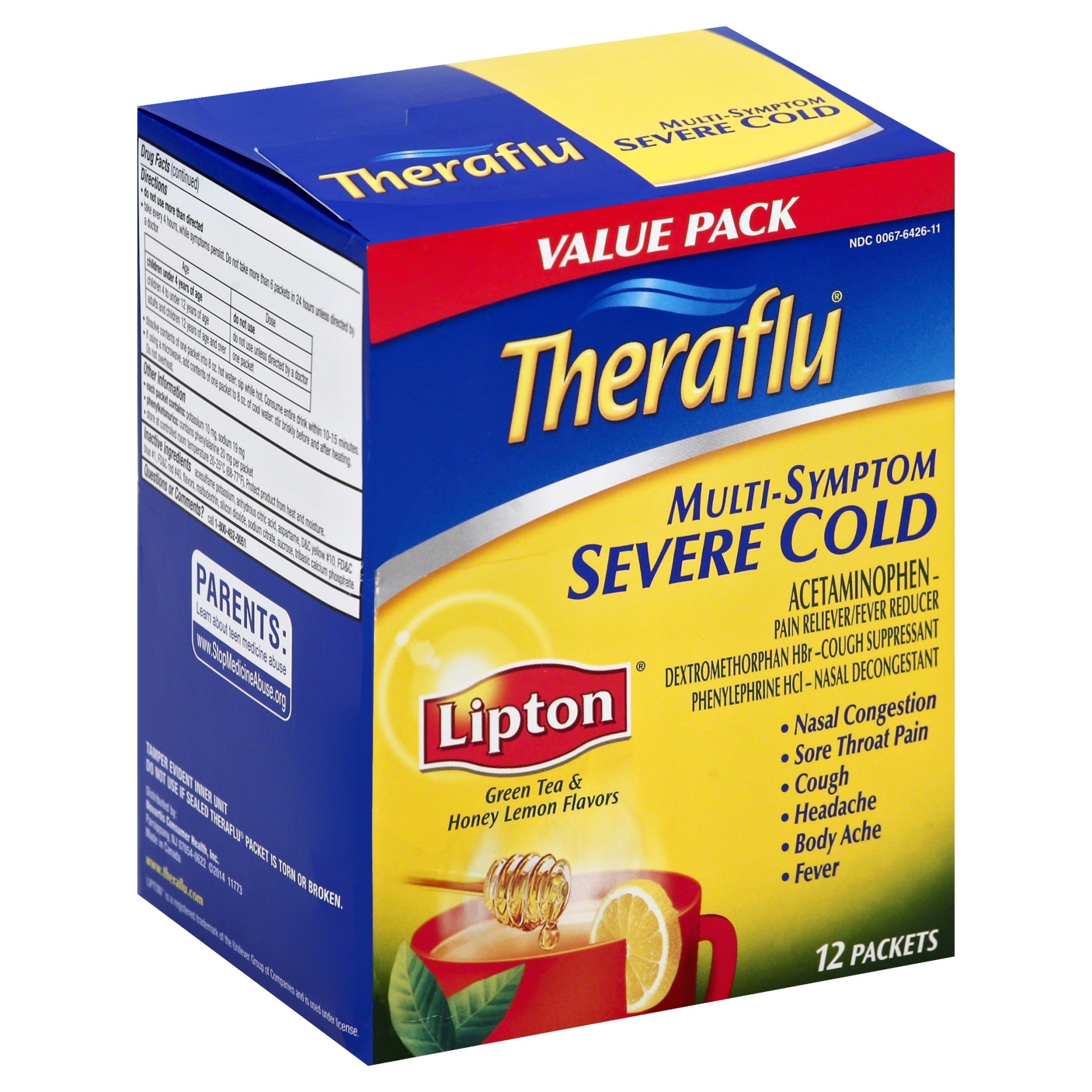 slide 1 of 1, Theraflu Multi-symptom Severe Cold Packets, 12 ct