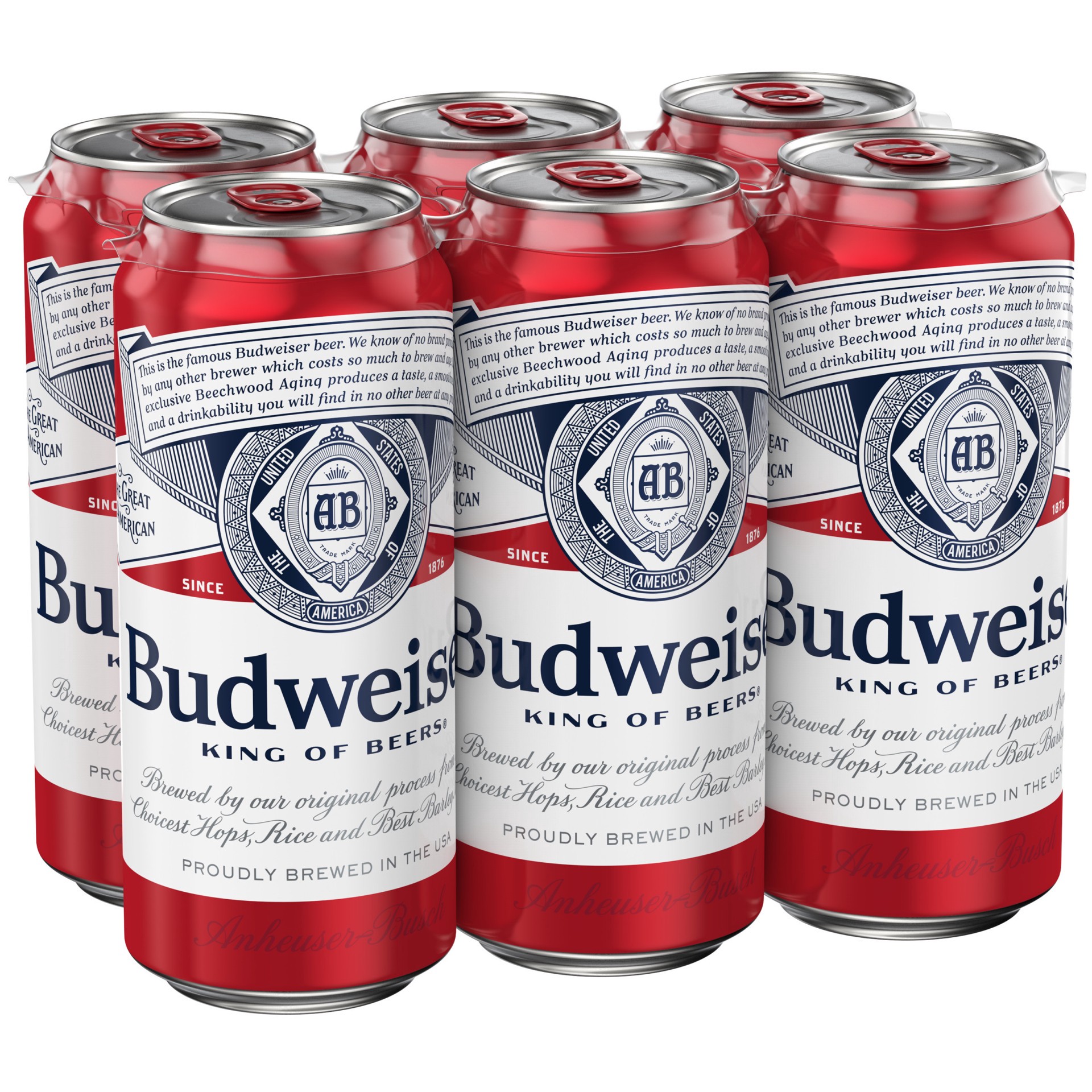 slide 1 of 19, Budweiser American Lager Beer 6 Pack, 16 fl oz Cans, 6 ct; 16 oz