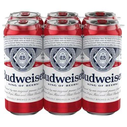 Budweiser American Lager Beer 6 Pack, 16 fl oz Cans