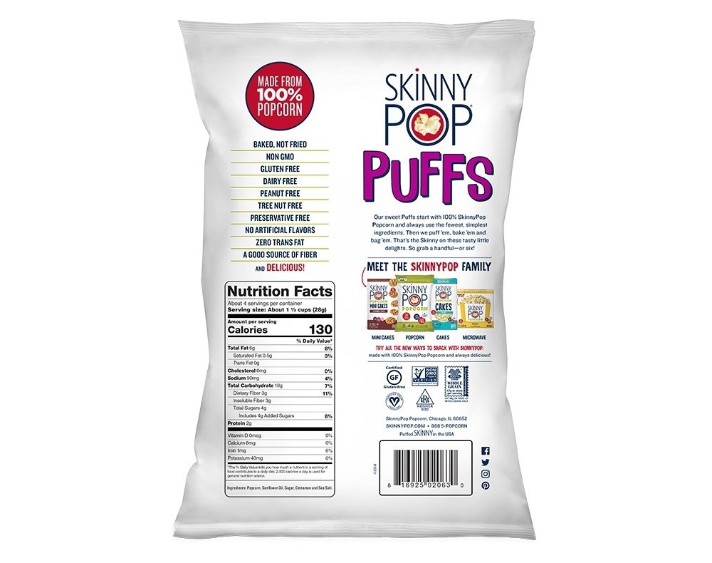 slide 2 of 2, SkinnyPop Sweet Cinnamon Popcorn Puffs, 4.2 oz