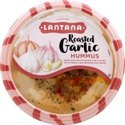 Lantana Roasted Garlic Hummus topped with Roasted Garlic, Red Peppers & Herbs
