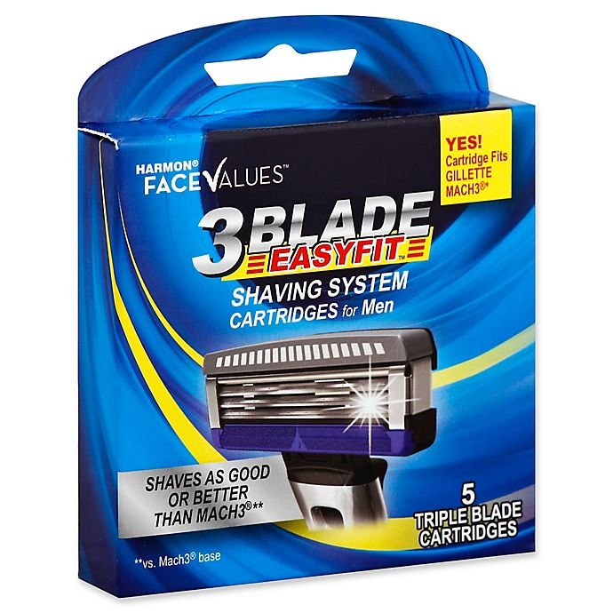 slide 1 of 1, Harmon Face Values Triple Blade EASYFIT Men's Shaving System Cartridges, 5 ct