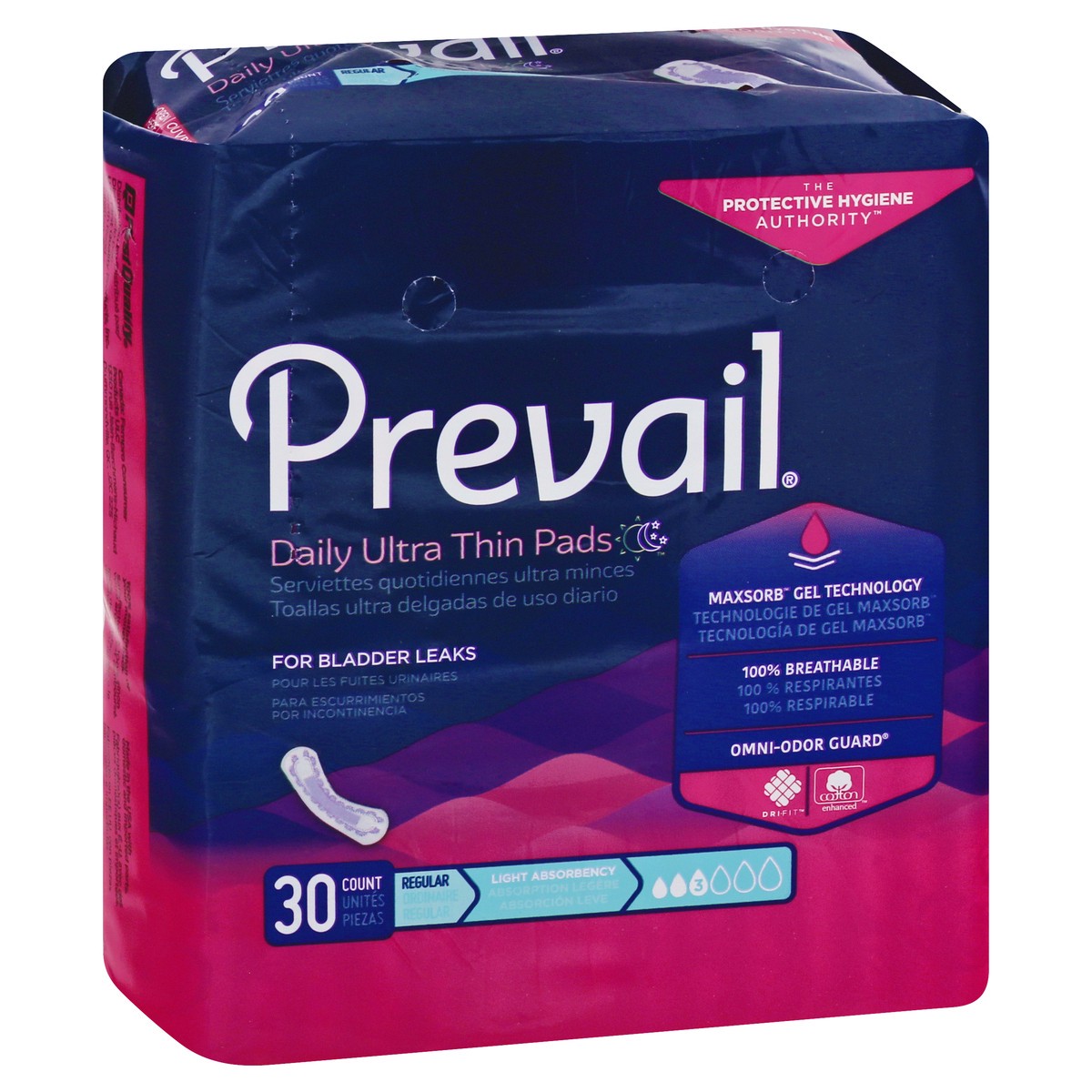 slide 4 of 9, Prevail Size 3 Light Absorbency Regular Ultra Thin Daily Pads 30 ea, 30 ct