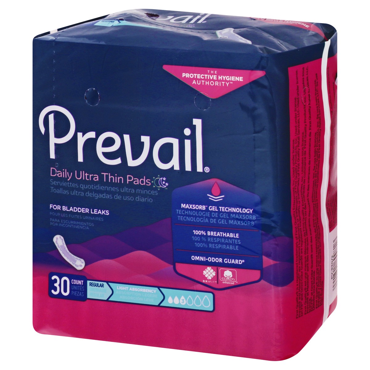 slide 2 of 9, Prevail Size 3 Light Absorbency Regular Ultra Thin Daily Pads 30 ea, 30 ct