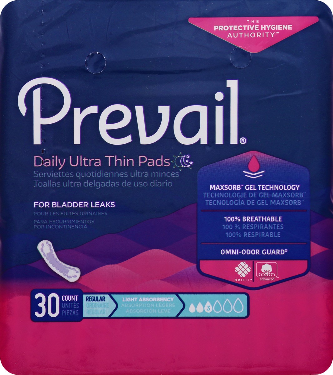 slide 3 of 9, Prevail Size 3 Light Absorbency Regular Ultra Thin Daily Pads 30 ea, 30 ct