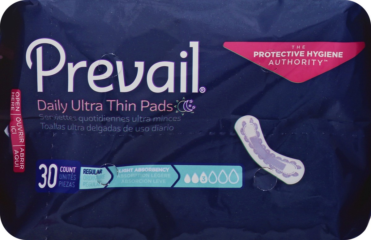 slide 5 of 9, Prevail Size 3 Light Absorbency Regular Ultra Thin Daily Pads 30 ea, 30 ct