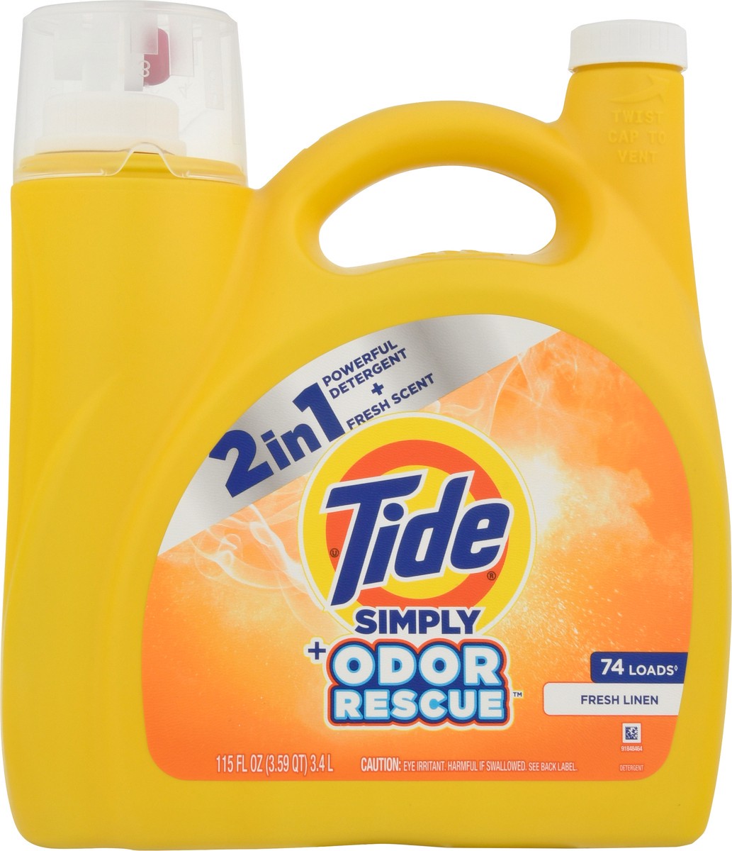 slide 10 of 13, Tide Simply 2-in-1 Fresh Linen Odor Rescue Detergent 115 fl oz, 115 fl oz