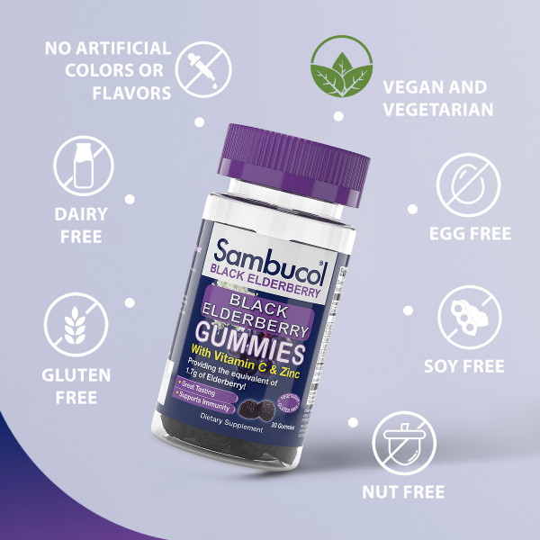 slide 2 of 22, Sambucol Black Elderberry Immune Support Vegan Gummies with Vitamin C and Zinc - 30ct, 30 ct