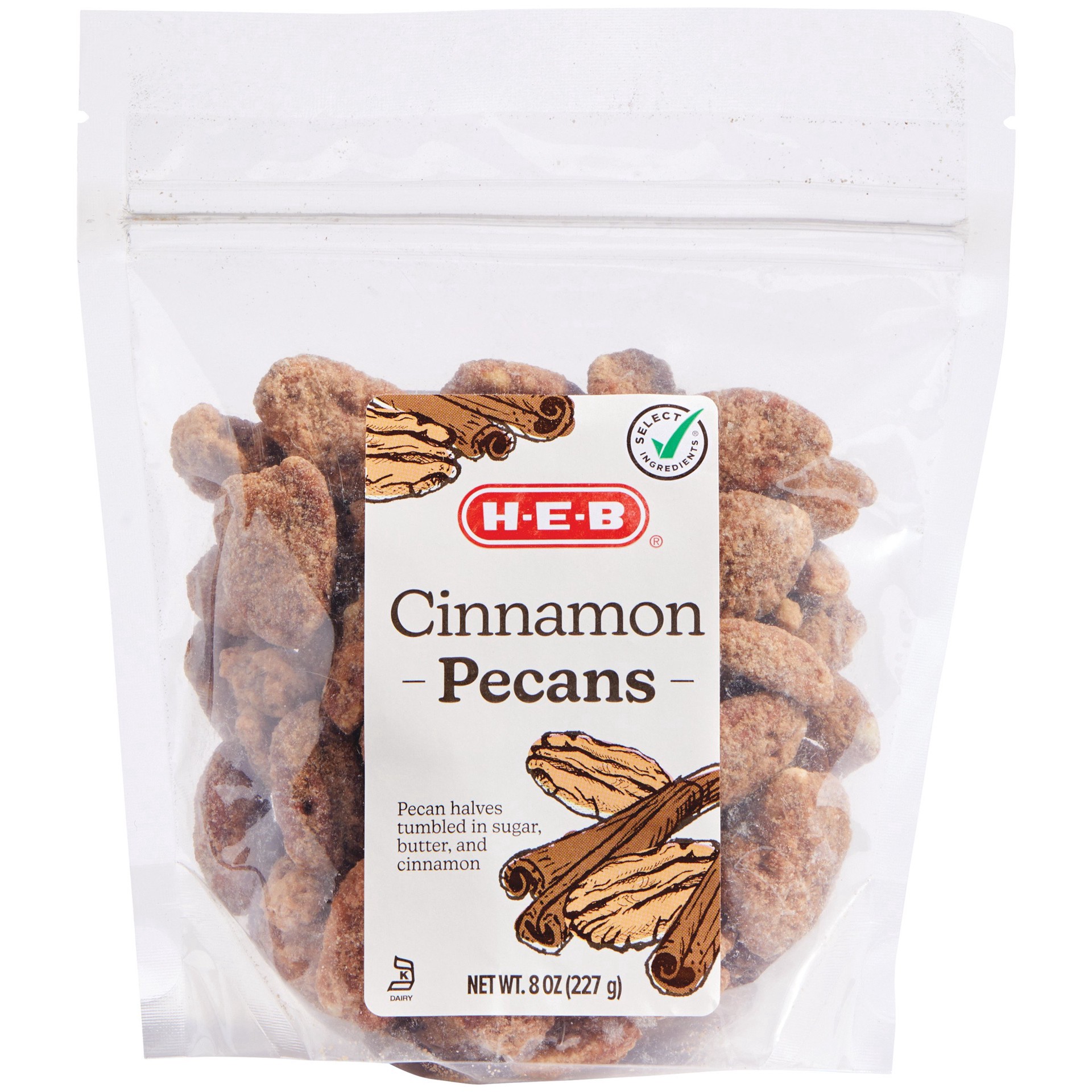 slide 1 of 1, H-E-B Cinnamon Pecans, 8 oz