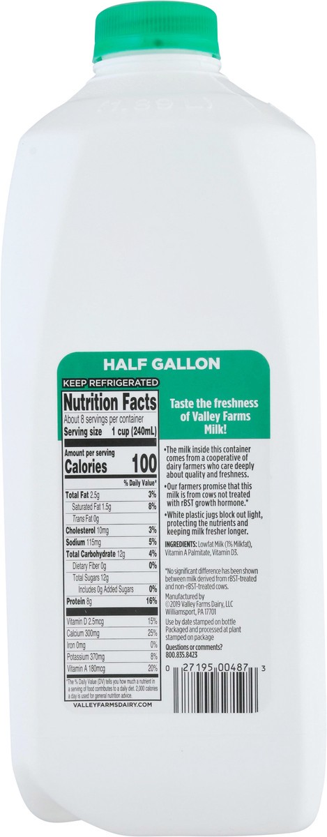 slide 12 of 14, Valley Farms 1% Milkfat Lowfat Milk 0.5 gl Jug, 1/2 gal