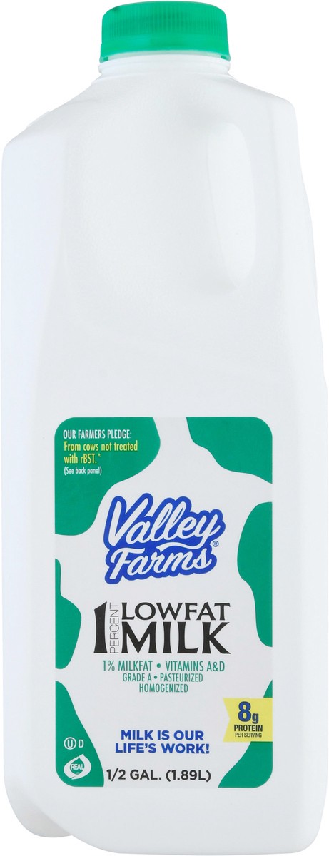 slide 1 of 14, Valley Farms 1% Milkfat Lowfat Milk 0.5 gl Jug, 1/2 gal