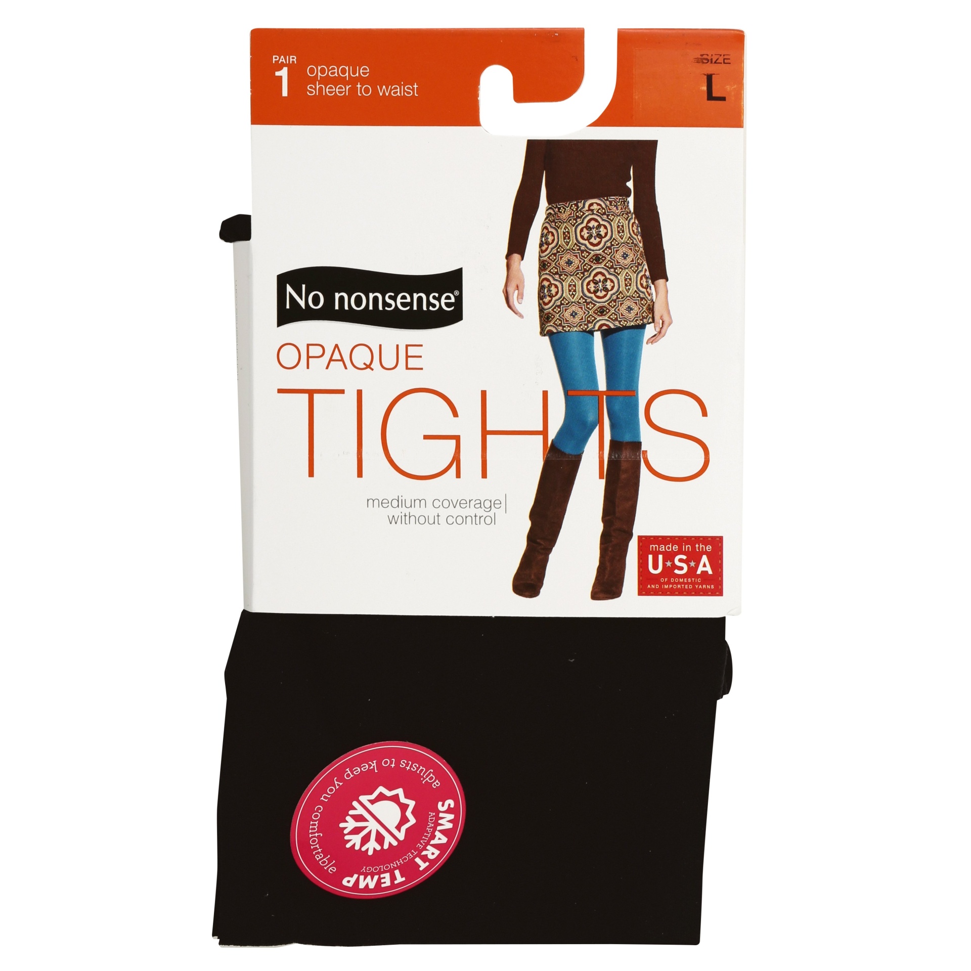 slide 1 of 3, No Nonsense Large Black Silky Opaque Sheer To Waist Tights, 1 pair
