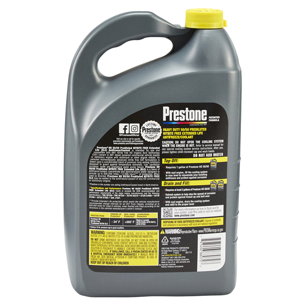 slide 4 of 5, Prestone HD 50/50 Prediluted Nitrite Free Extended Life (ELC) Antifreeze/Coolant for Heavy Duty Diesel or Gas Engines Gallon AF5200, 1 ct