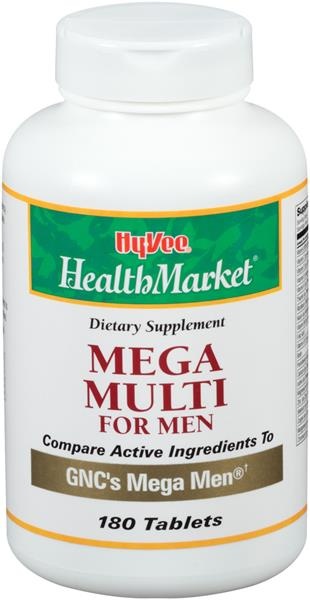 slide 1 of 1, Hy-Vee HealthMarket Mega Multi For Men Dietary Supplement Tablets, 180 ct