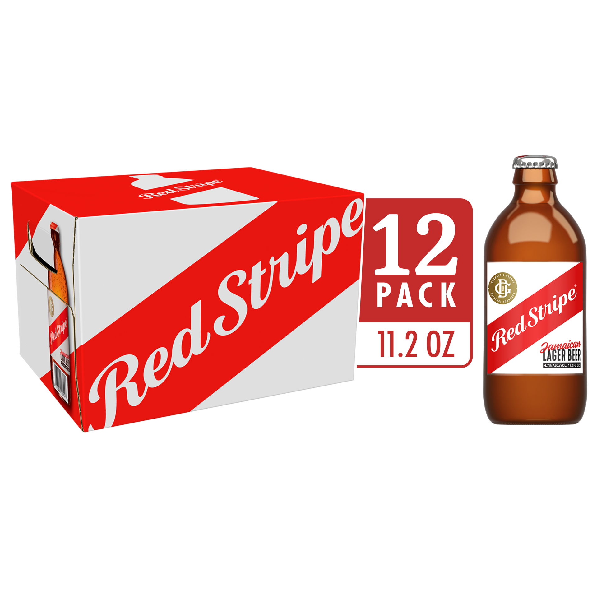 slide 1 of 21, Red Stripe Lager Beer, 12 Pack, 11.2 fl oz Bottles, 11.2 oz
