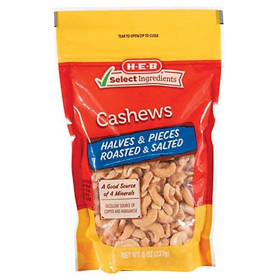 slide 1 of 1, H-E-B Salted Roasted Cashew Halves & Pieces, 8 oz