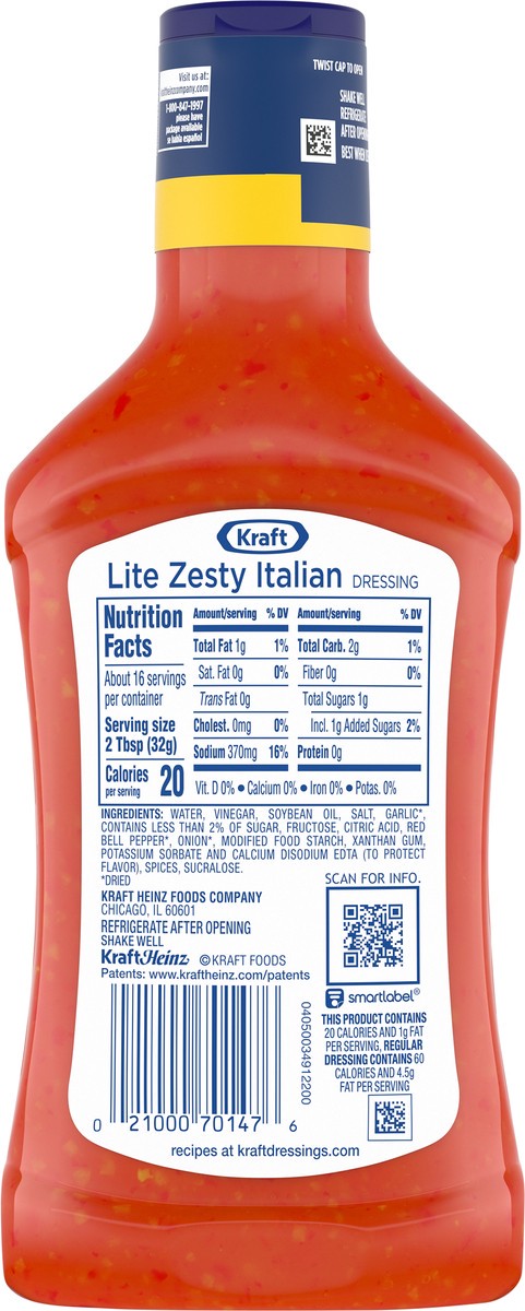 slide 3 of 9, Kraft Zesty Italian Lite Salad Dressing, 16 fl oz Bottle, 16 fl oz