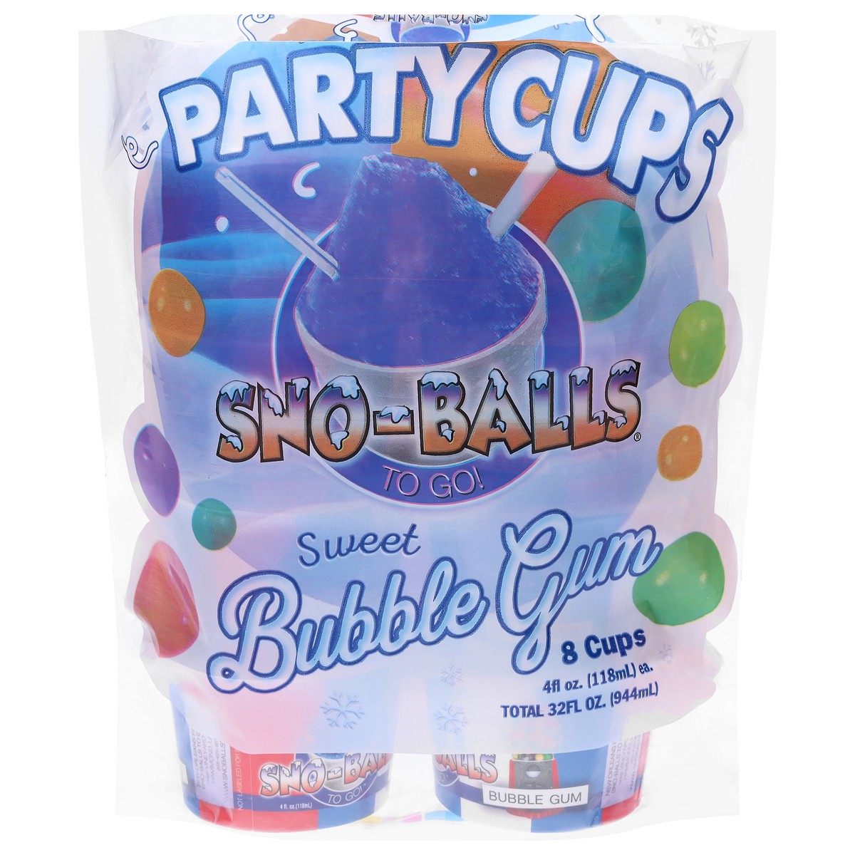 slide 1 of 14, Sno-Balls to Go! Sweet Bubble Gum Party Cups 8 - 4 fl oz Cups, 8 ct