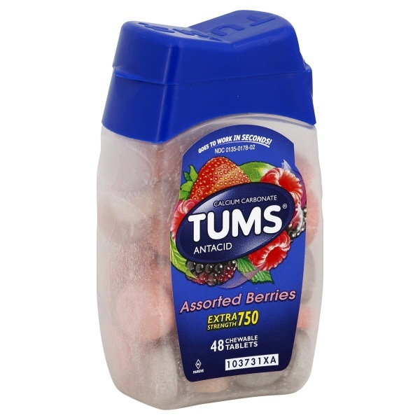 slide 1 of 1, Tums Assorted Berries Chewable Antacid Tablets Extra Strength 750, 48 ct