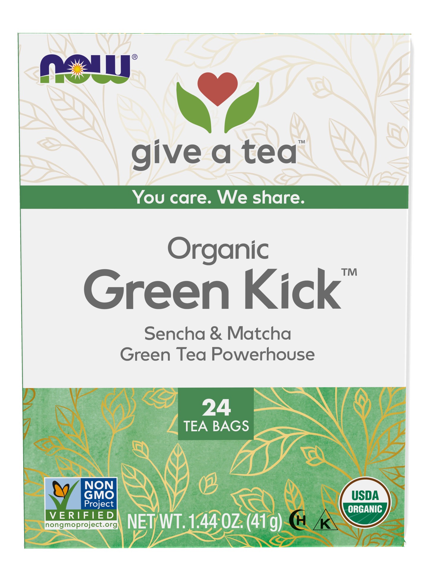 slide 1 of 4, NOW Natural Foods Green Kick™ Tea, Organic - 24 Tea Bags, 24 ct