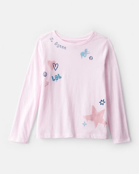 slide 1 of 2, Oshkosh Girls Stars Long-Sleeve Graphic Tee - Pink Pink XL, 1 ct