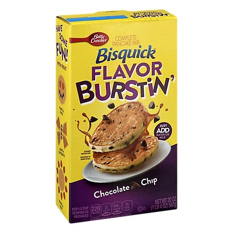 slide 1 of 1, Bisquick Betty Crocker Bisquick Flavor Burstin Chocolate Chip Complete Pancake Mix, 20 oz