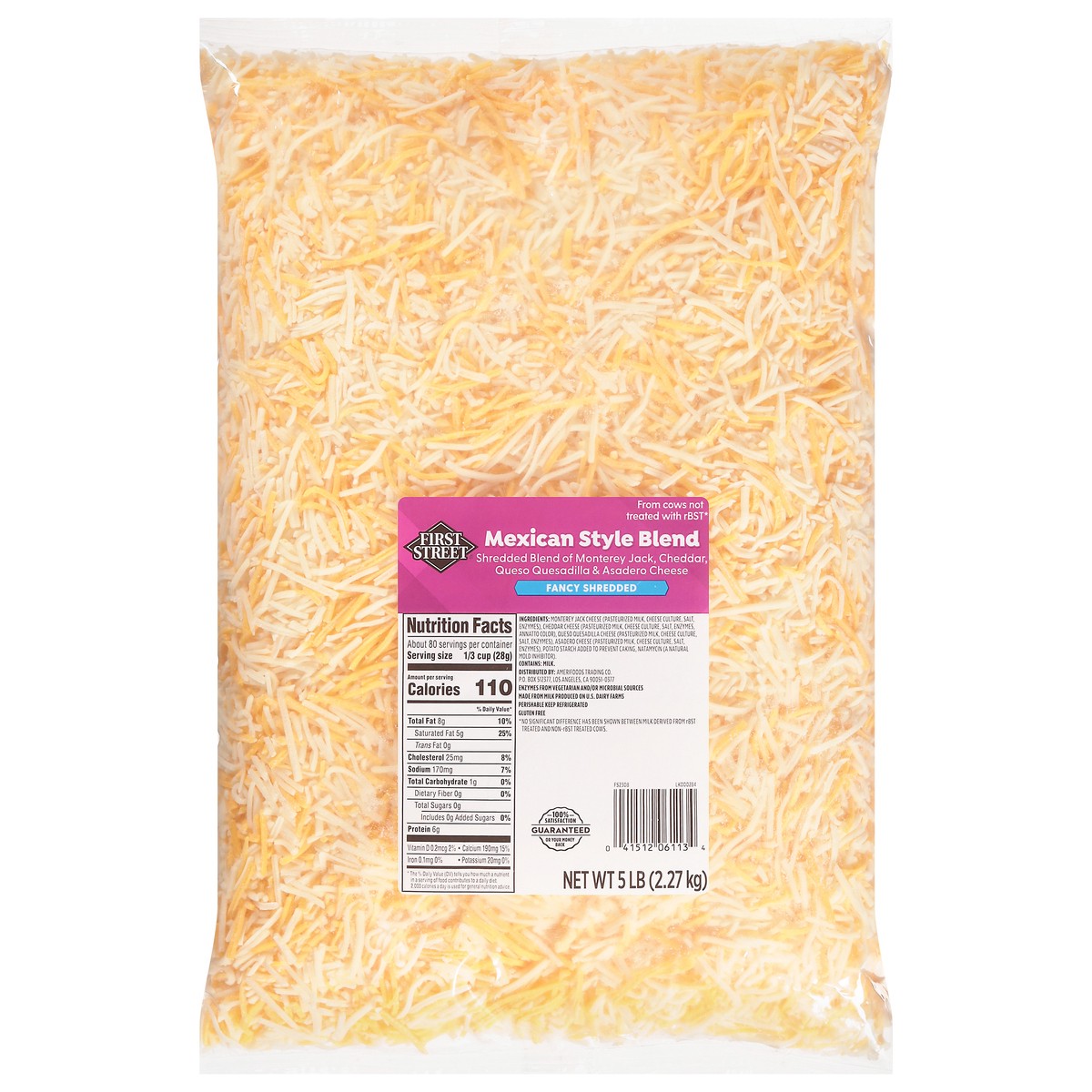 slide 1 of 6, First Street Shredded Mexican Blend Cheese, 5 lb