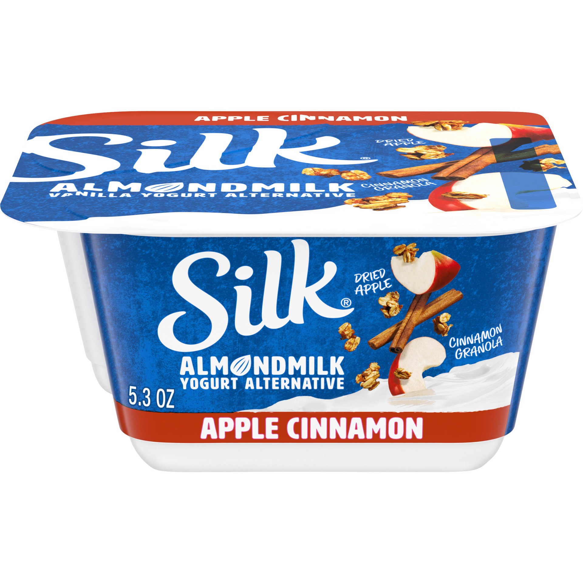 slide 1 of 5, Silk Almond Milk Dairy-Free Yogurt Alternative, Apple Cinnamon Mix-Ins, Soy-Free, Gluten-Free, Non-GMO Project Verified, 5.3 oz., 5.3 oz