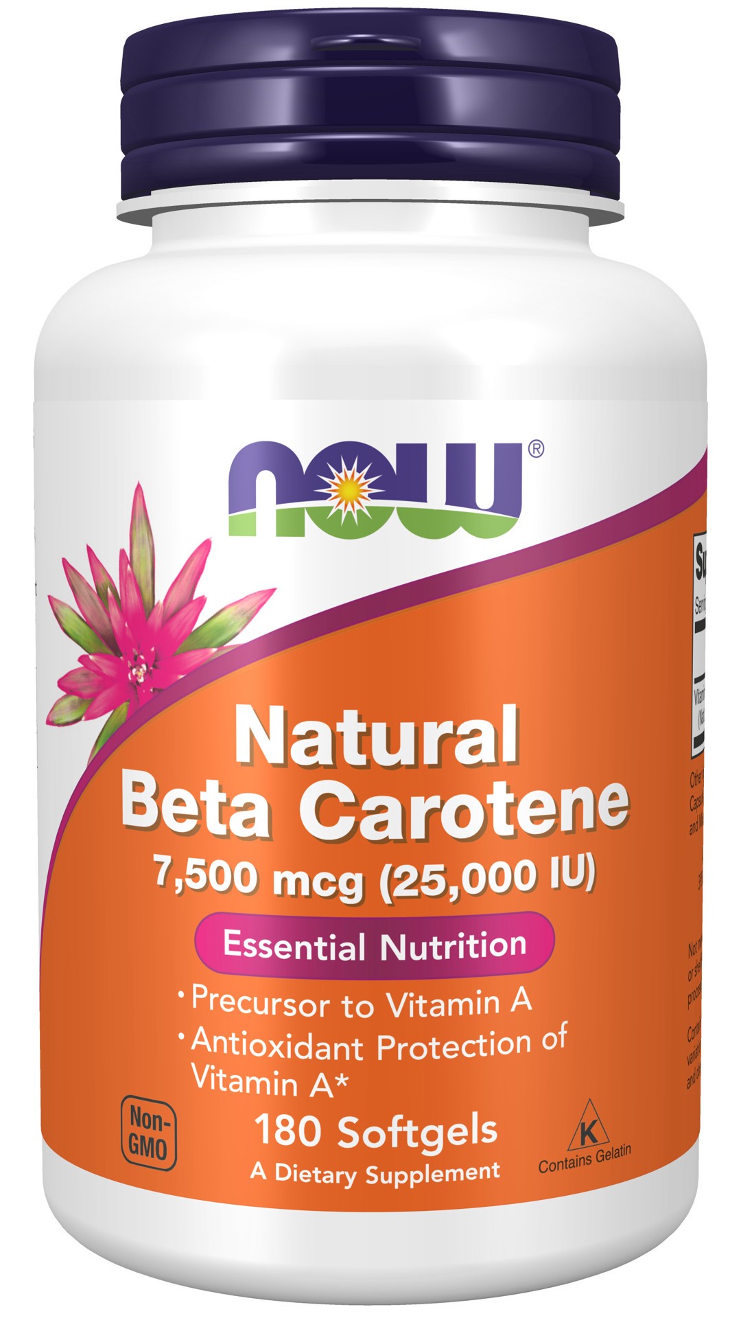 slide 1 of 4, NOW Beta Carotene, Natural 7,500 mcg - 180 Softgels, 180 ct