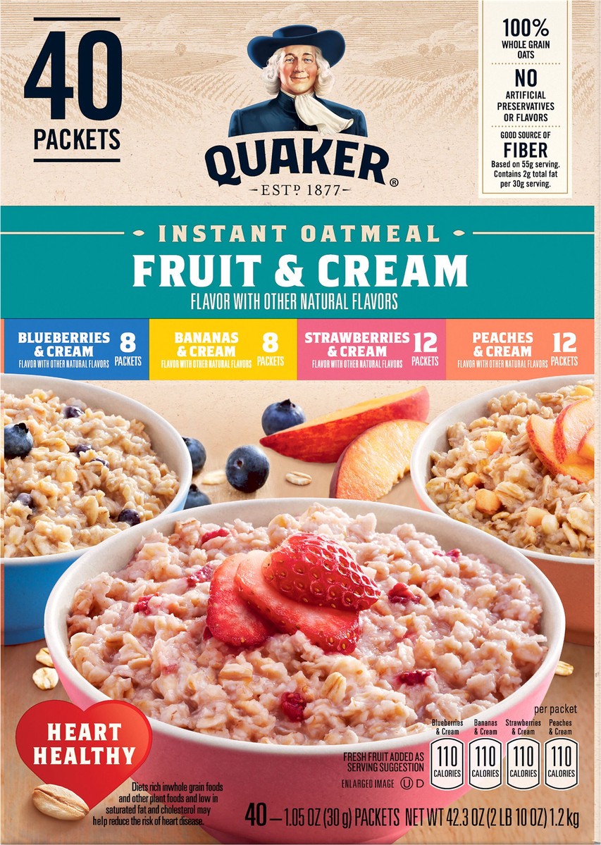 slide 2 of 11, Quaker Fruit & Cream Instant Oatmeal Variety Pack 1.05 Oz 40 Count, 40 ct