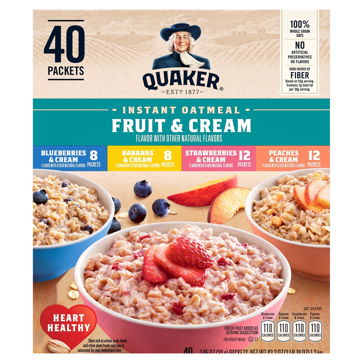 slide 3 of 11, Quaker Fruit & Cream Instant Oatmeal Variety Pack 1.05 Oz 40 Count, 40 ct
