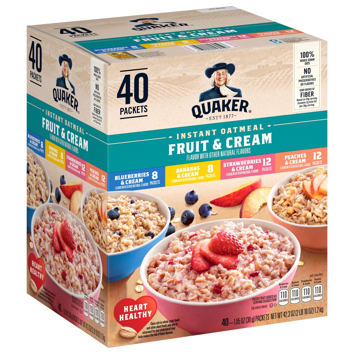 slide 4 of 11, Quaker Fruit & Cream Instant Oatmeal Variety Pack 1.05 Oz 40 Count, 40 ct