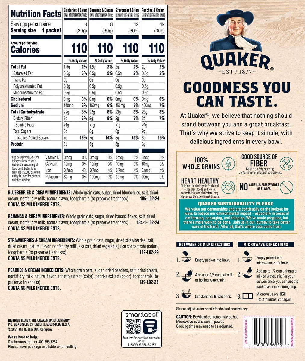 slide 7 of 11, Quaker Fruit & Cream Instant Oatmeal Variety Pack 1.05 Oz 40 Count, 40 ct