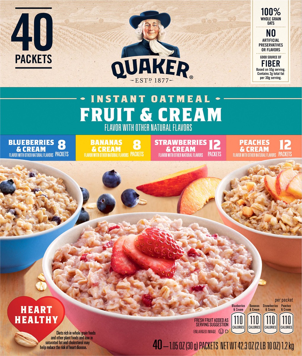 slide 8 of 11, Quaker Fruit & Cream Instant Oatmeal Variety Pack 1.05 Oz 40 Count, 40 ct