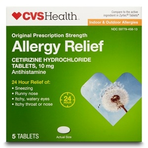 slide 1 of 1, CVS Health Indoor/Outdoor Allergy Relief Cetirizine Hydrochloride Tablets, 5 ct; 10 mg