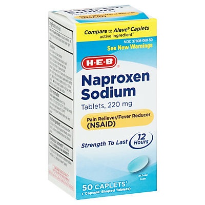 slide 1 of 1, H-E-B All Day Pain Relief Naproxen Sodium 220 mg Caplets, 50 ct