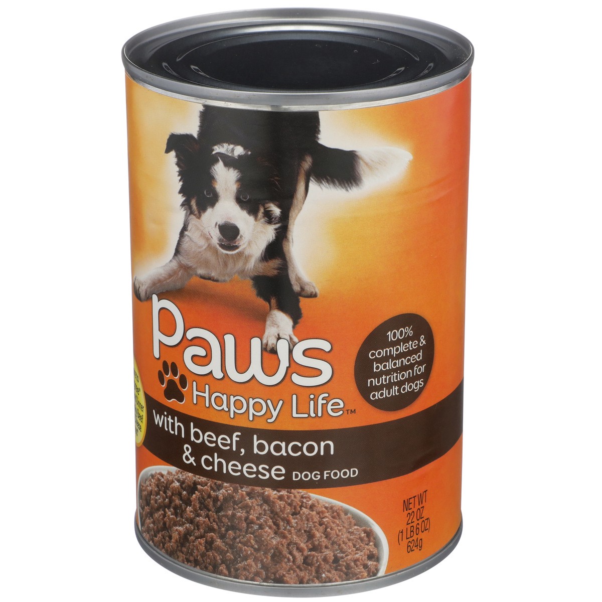 slide 3 of 9, Paws Happy Life Beef, Bacon & Cheese Dog Food, 22 oz