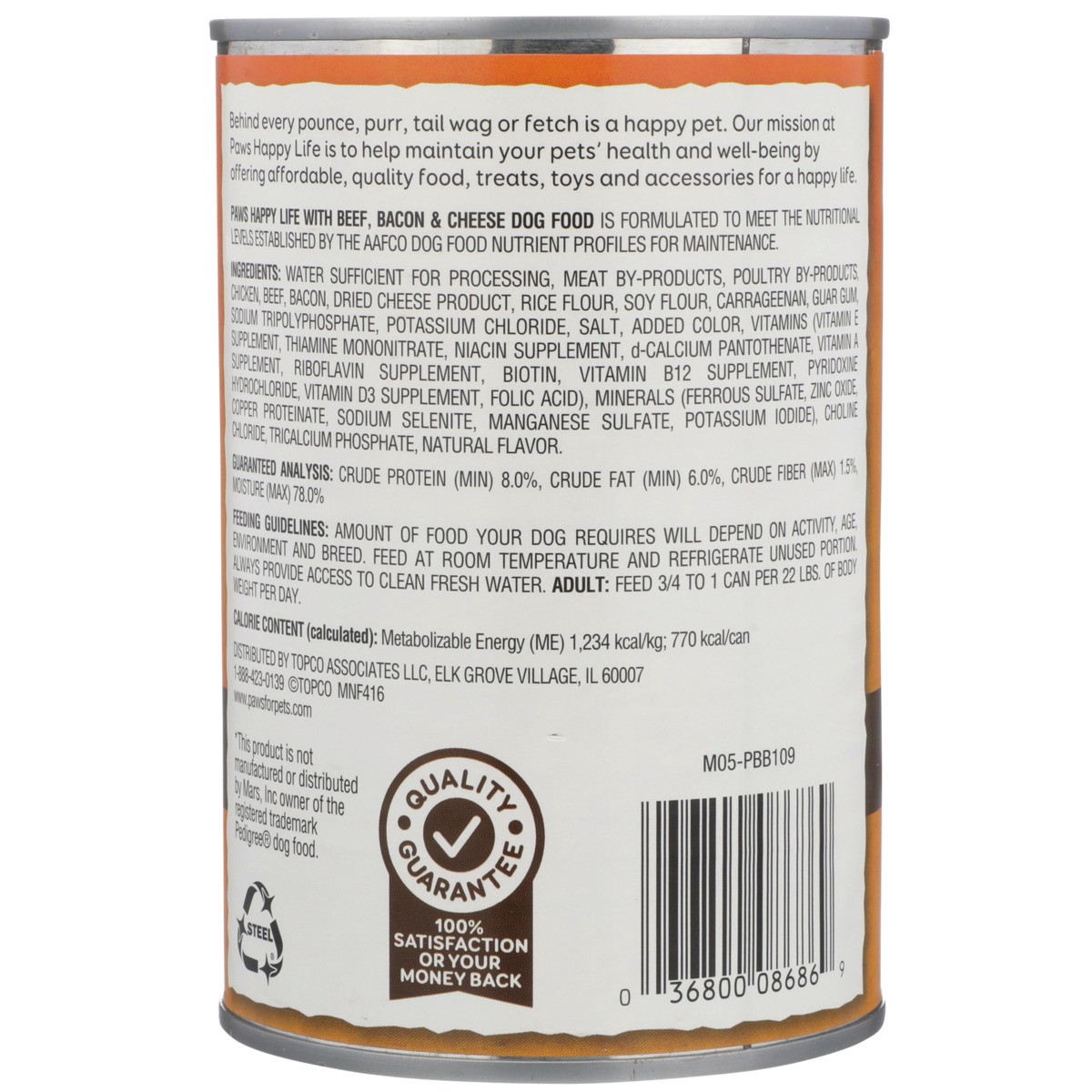 slide 2 of 9, Paws Happy Life Beef, Bacon & Cheese Dog Food, 22 oz