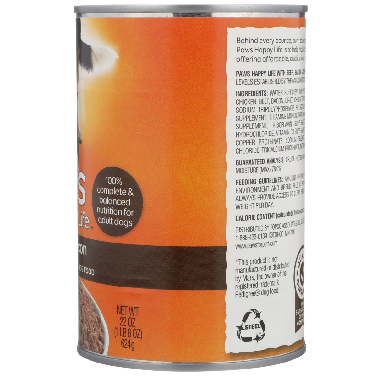 slide 4 of 9, Paws Happy Life Beef, Bacon & Cheese Dog Food, 22 oz