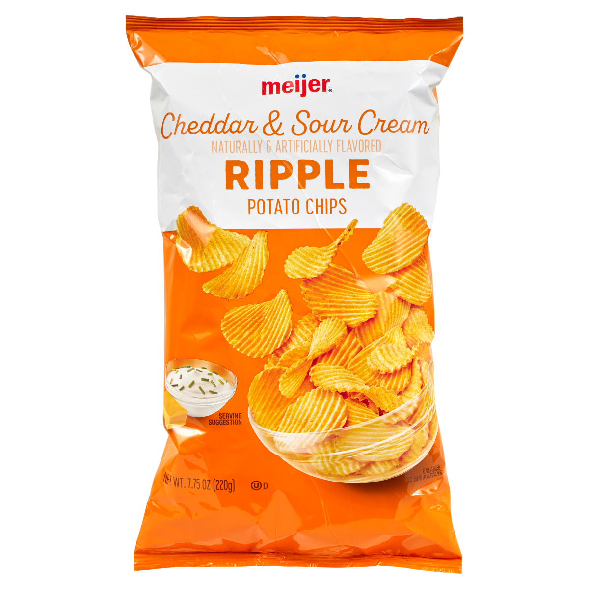 slide 1 of 1, Meijer Ripple Cheddar & Sour Cream Potato Chips, 7.75 oz