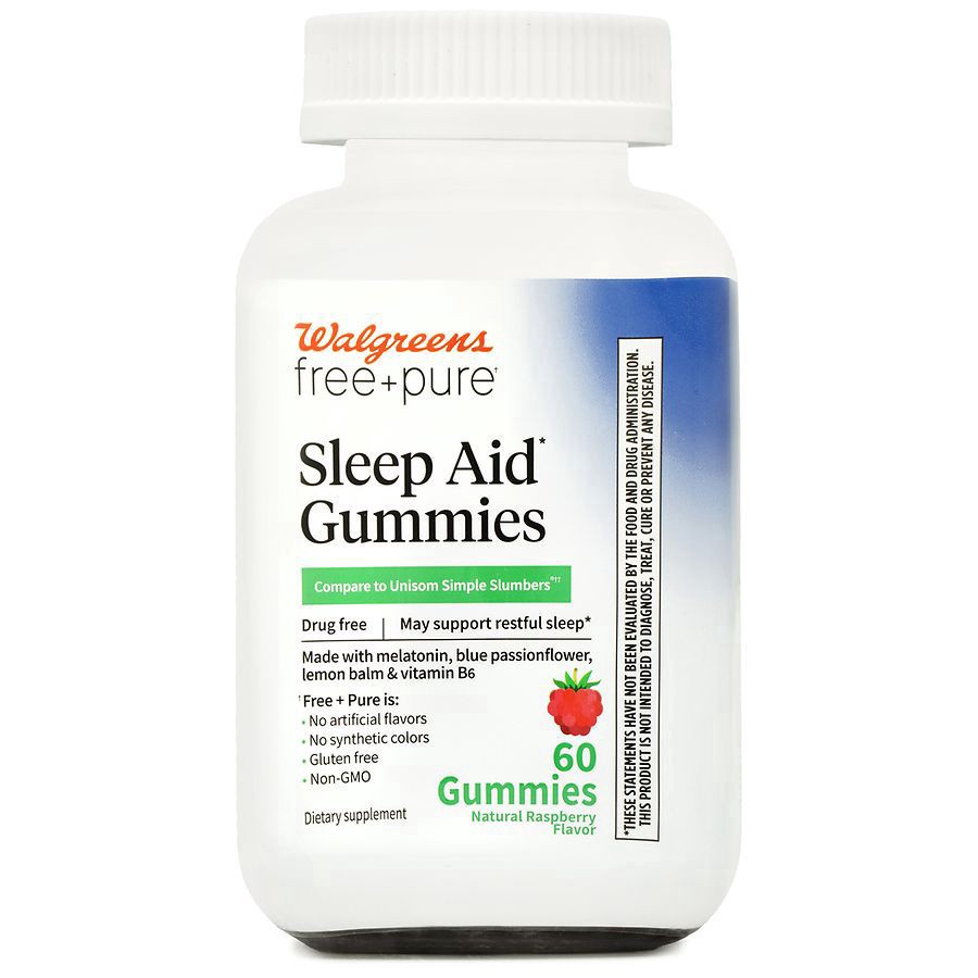 slide 1 of 3, Walgreens Free & Pure Sleep Aid Gummies Natural Raspberry, 60 ct