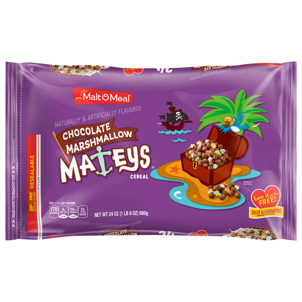 slide 1 of 7, Malt-O-Meal Chocolate Marshmallow Mateys Breakfast Cereal, 24 OZ Bag, 24 oz