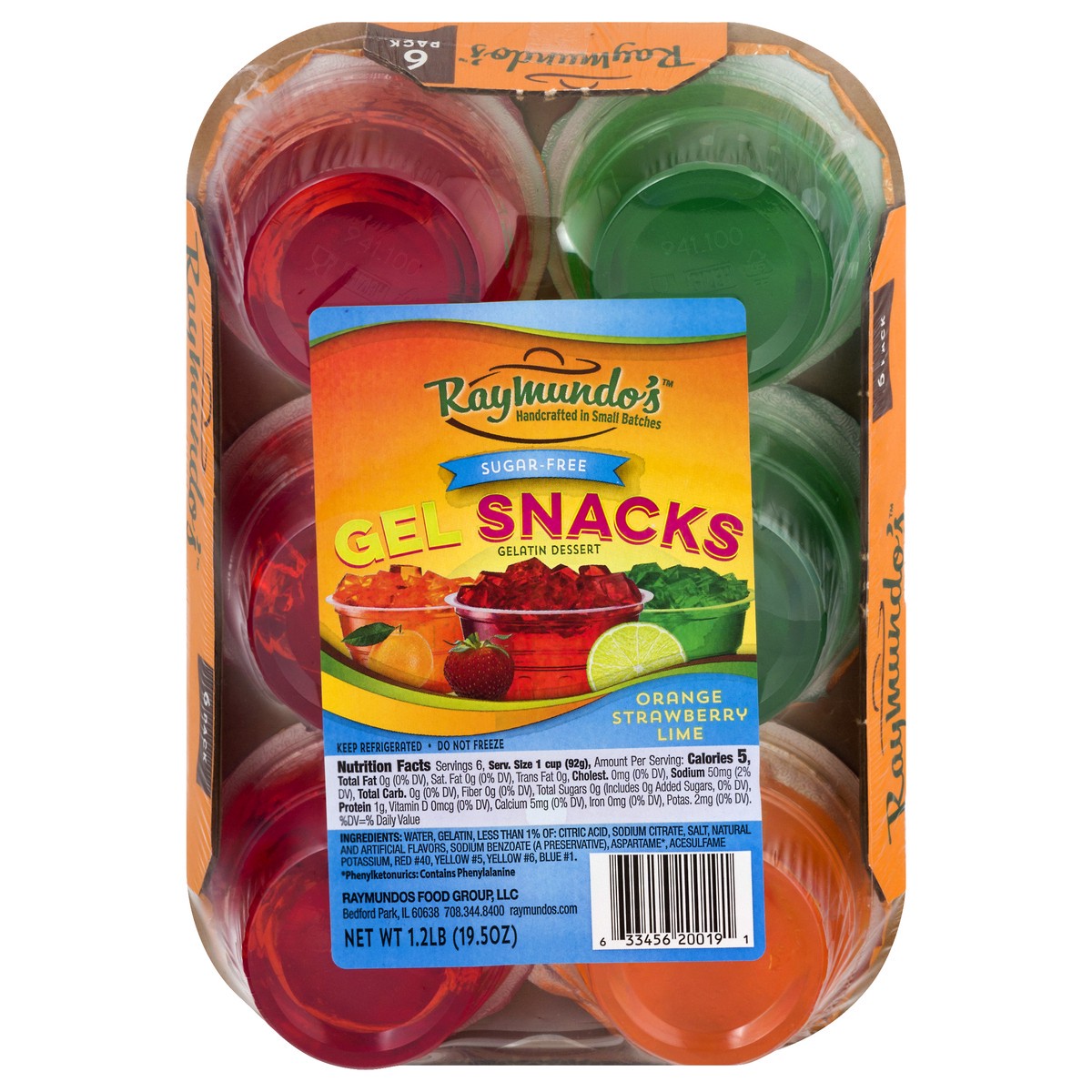 slide 7 of 12, Raymundo's Sugar free. Orange, strawberry, lime. Gel Snacks 6 ea, 6 ct