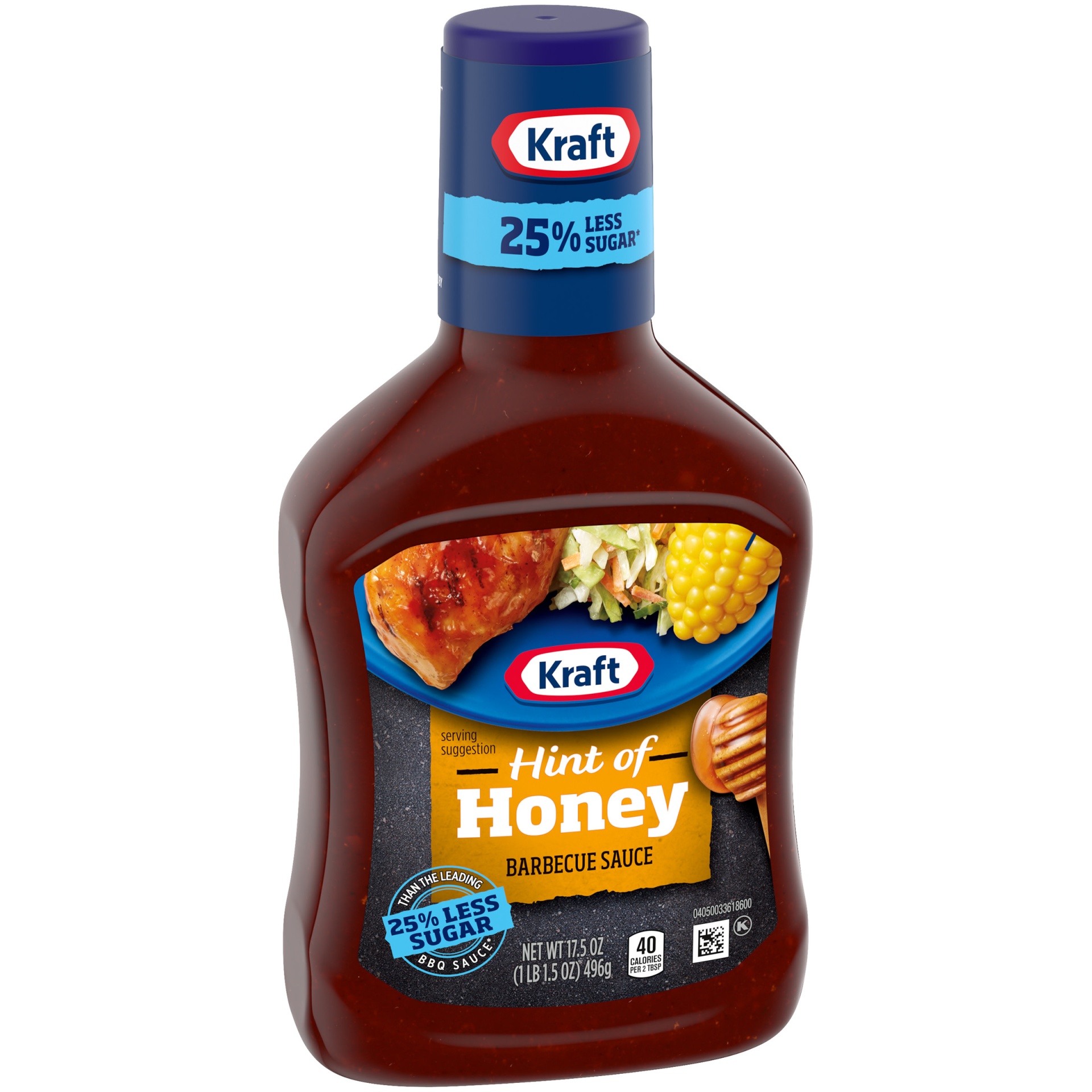 slide 3 of 7, Kraft Hint of Honey Barbecue Sauce with 25% Less Sugar Bottle, 17.5 oz