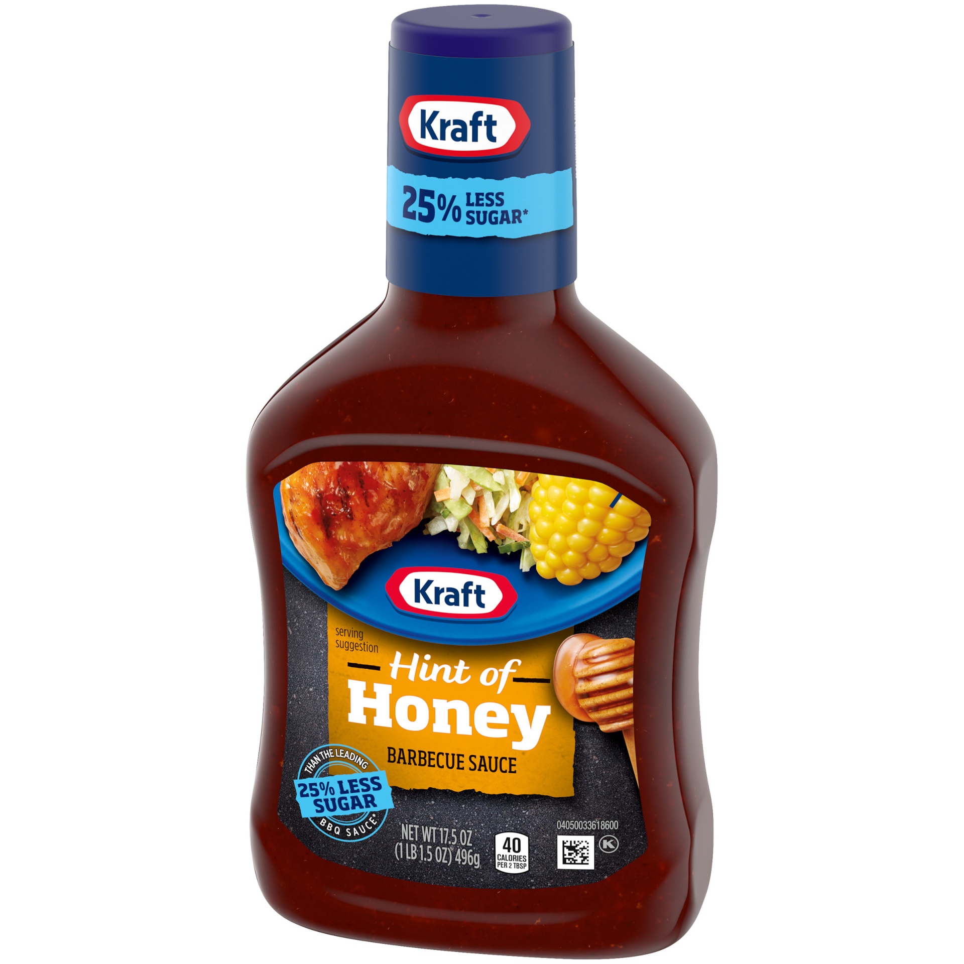 slide 4 of 7, Kraft Hint of Honey Barbecue Sauce with 25% Less Sugar Bottle, 17.5 oz