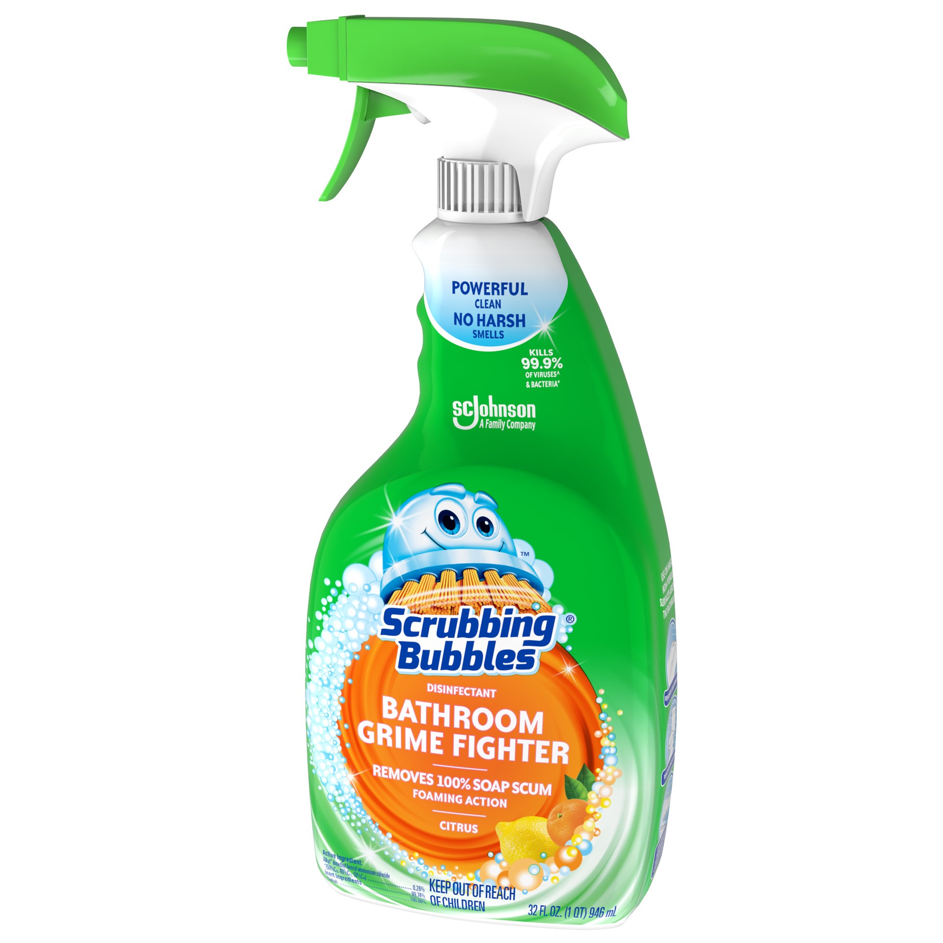 slide 2 of 5, Scrubbing Bubbles Disinfectant Bathroom Grime Fighter Spray, Citrus, 32 fl oz, 32 fl oz