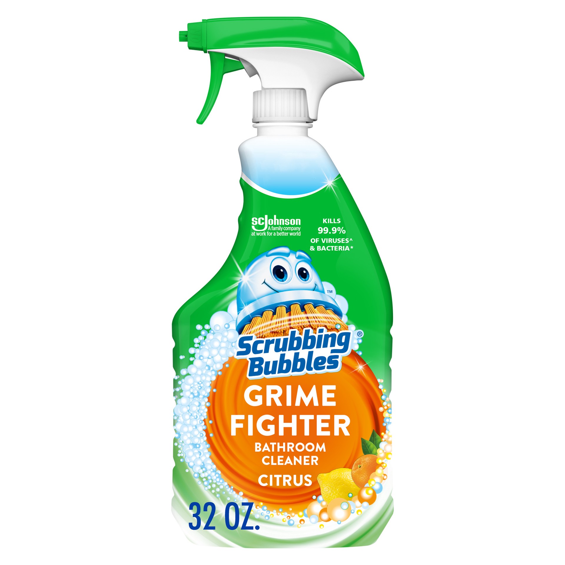 slide 3 of 5, Scrubbing Bubbles Disinfectant Bathroom Grime Fighter Spray, Citrus, 32 fl oz, 32 fl oz