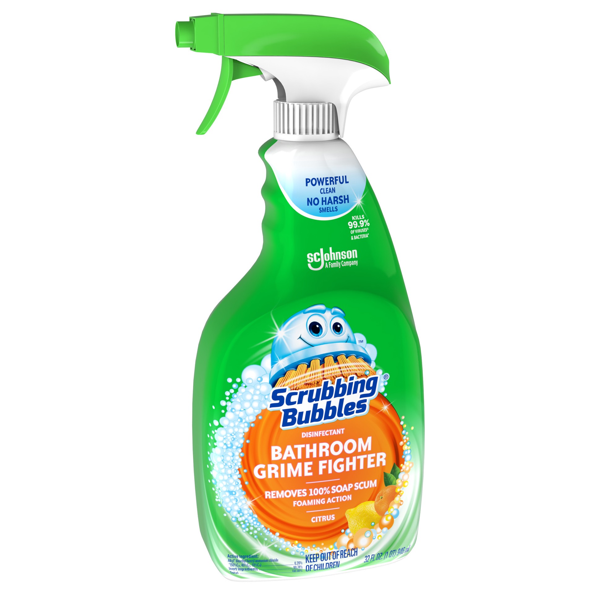 slide 4 of 5, Scrubbing Bubbles Disinfectant Bathroom Grime Fighter Spray, Citrus, 32 fl oz, 32 fl oz