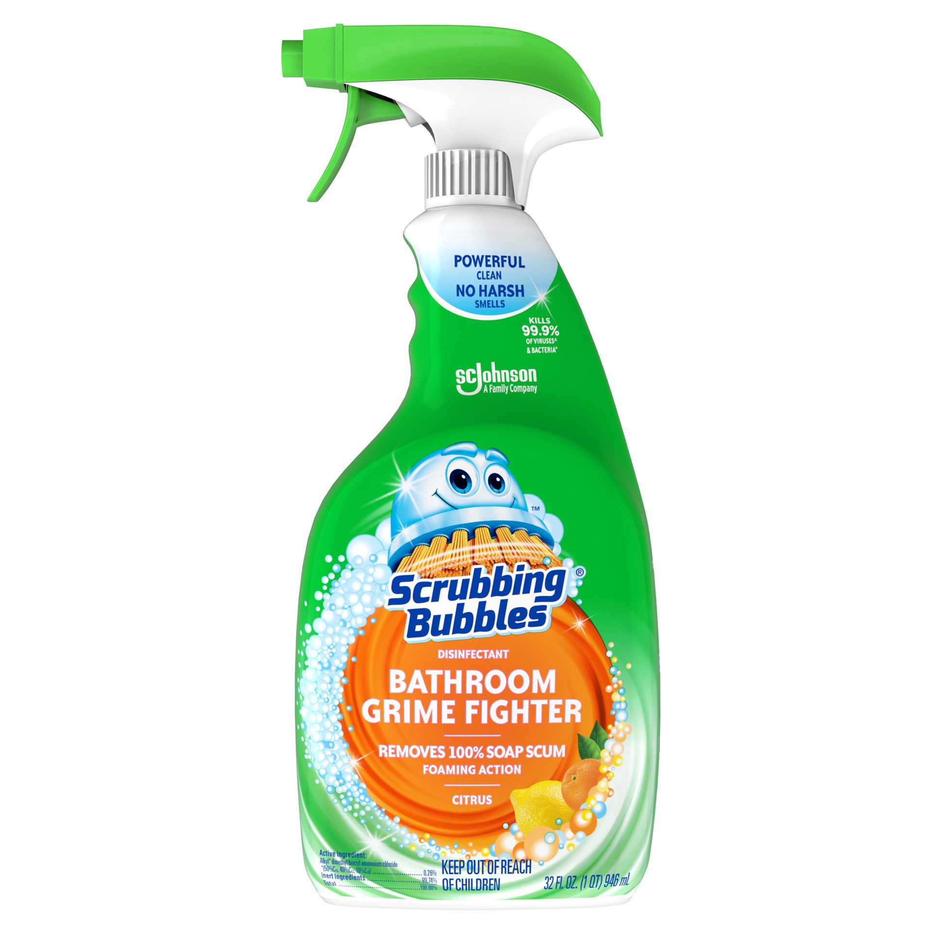 slide 1 of 5, Scrubbing Bubbles Disinfectant Bathroom Grime Fighter Spray, Citrus, 32 fl oz, 32 fl oz